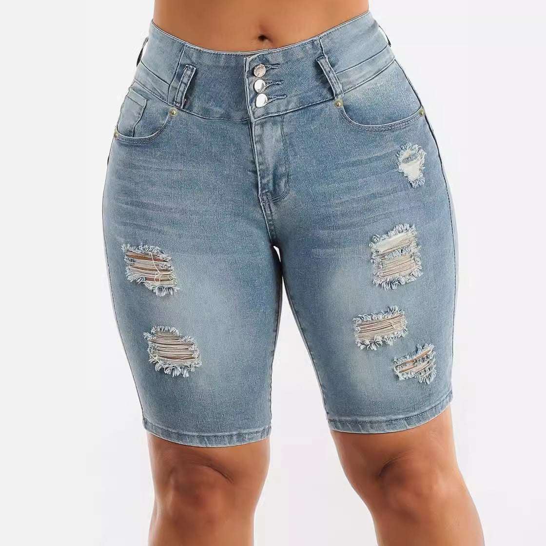 High Waist Ripped Denim Shorts Women's Hip Lifting Short-length Pants - globaltradeleader