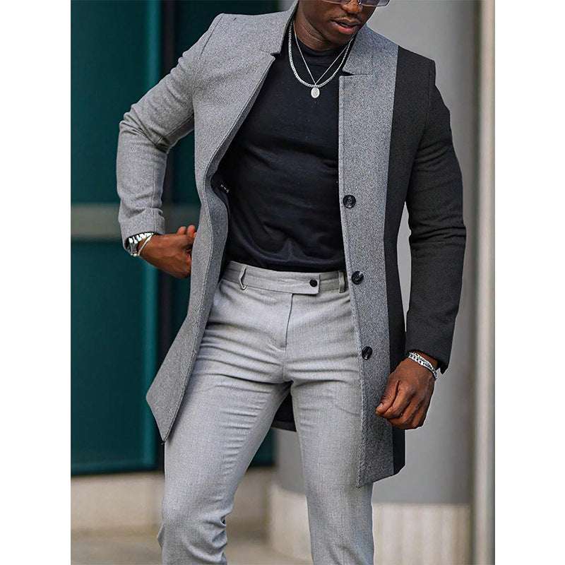 Mid-length Color Matching Single-breasted Trench Coat Woolen Plus Size Casual - globaltradeleader