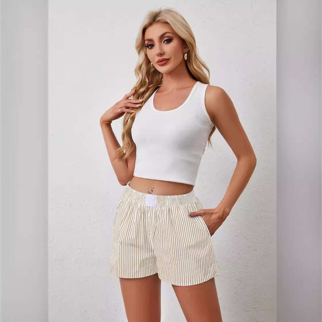 Fashion Individual Casual Striped Shorts For Women - globaltradeleader