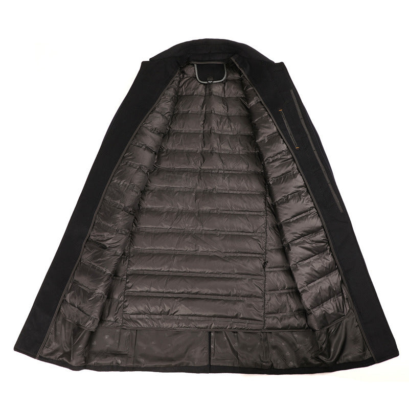 Winter Men's Cashmere Coat Long Over The Knee Big Fur Collar Middle-aged And Elderly Dad's Woolen Coat