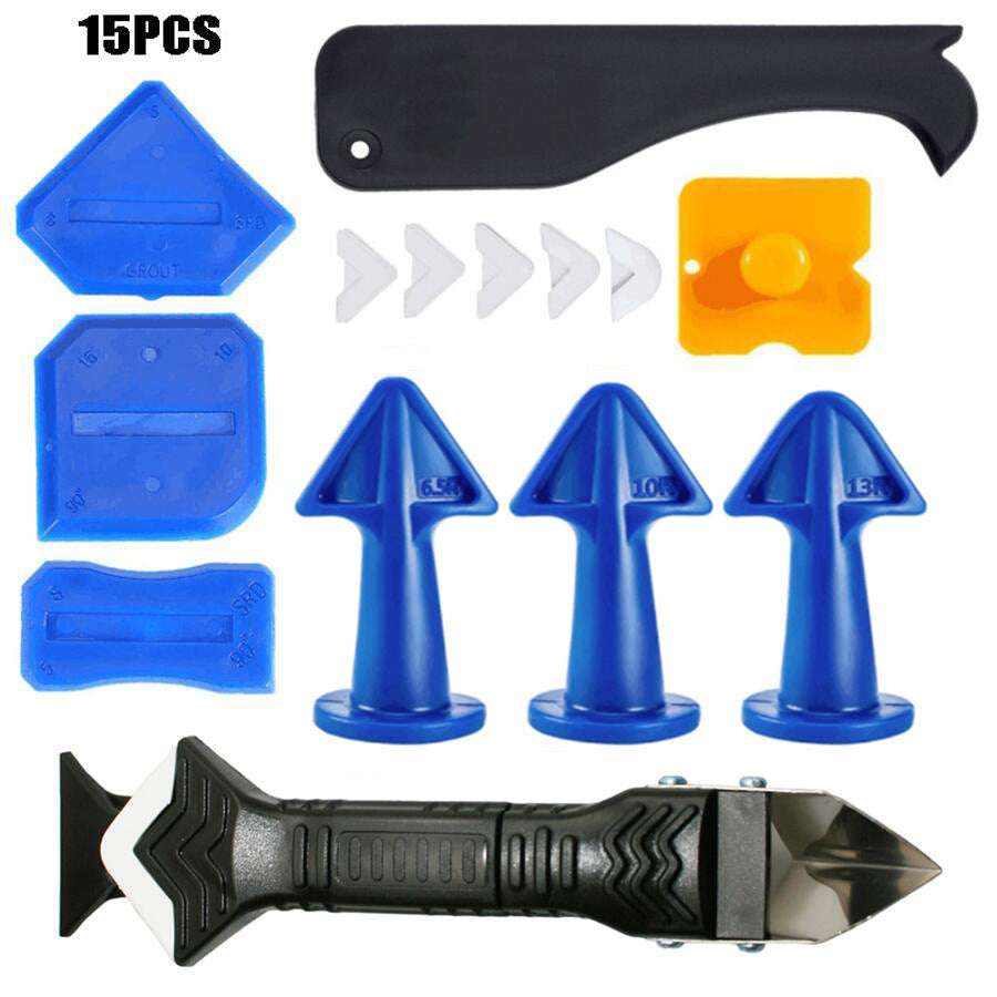 15 Piece Set 3 In 1 Metal Scraper Yin And Yang Angle Scraper Glue Nozzle Silicone Sealing Caulking Nozzle Kitchen Bathroom Window