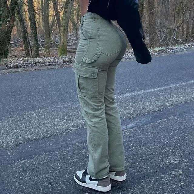 High-quality European And American Hip Trousers High-waisted Multi-pocket Workwear Fashionable Stretchy Trendy Street Trendy Women's Trousers