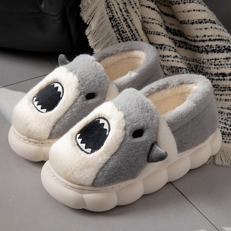 Foreign Trade Shark Slippers Men&#039;s Winter Cute Cartoon Indoor Home Couple Bag Heels Cotton Slippers