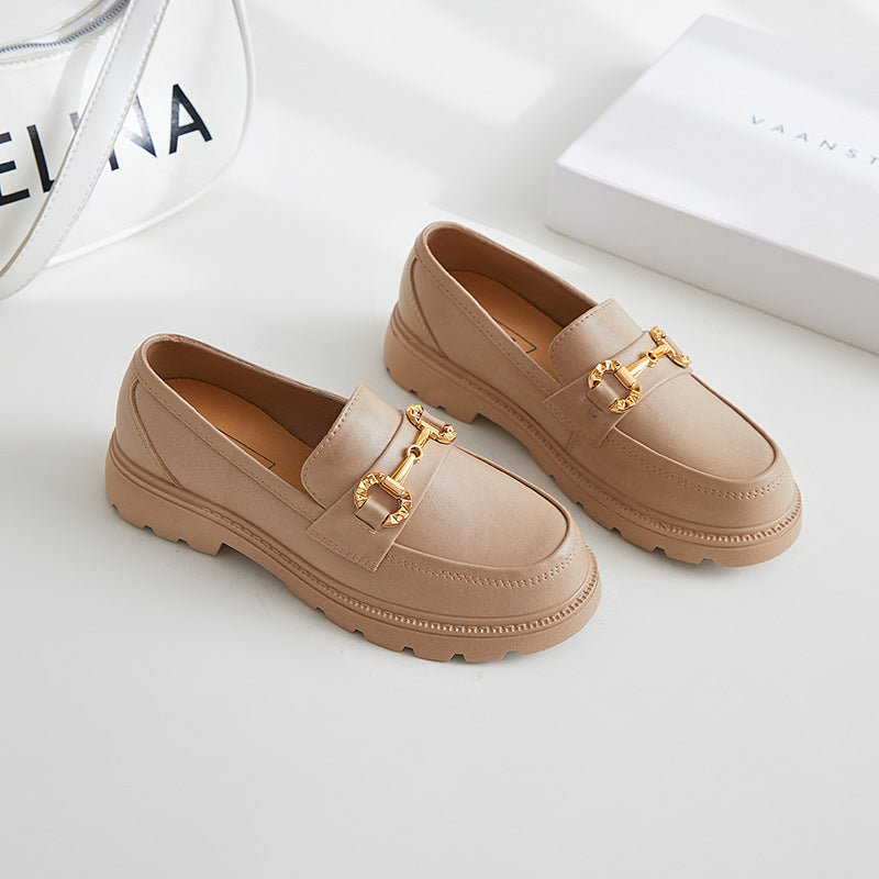 New Loafers Spring And Autumn British Style Retro Small Gold Buckle Round Toe PVC Slip-on Thick-soled Loafers