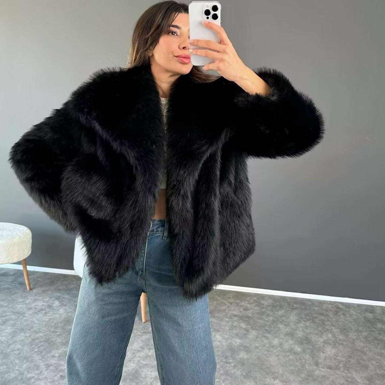 Women's Clothing Winter New Fashion Lapel Fur French Style Socialite Style Age-Reducing Jacket