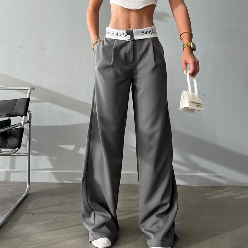 Knitted High Waist Contrasting Color Loose Trousers ummer Women's Fashion Casual Straight All-match Trousers