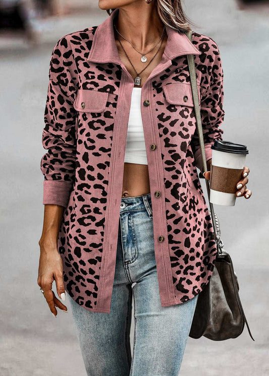 Women's Clothing Autumn And Winter Fashion Leopard Print Button Long-sleeved Jacket