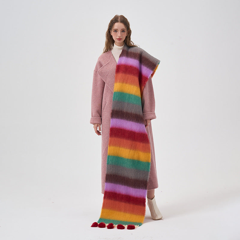 Dopamine Color Striped Shawl Winter