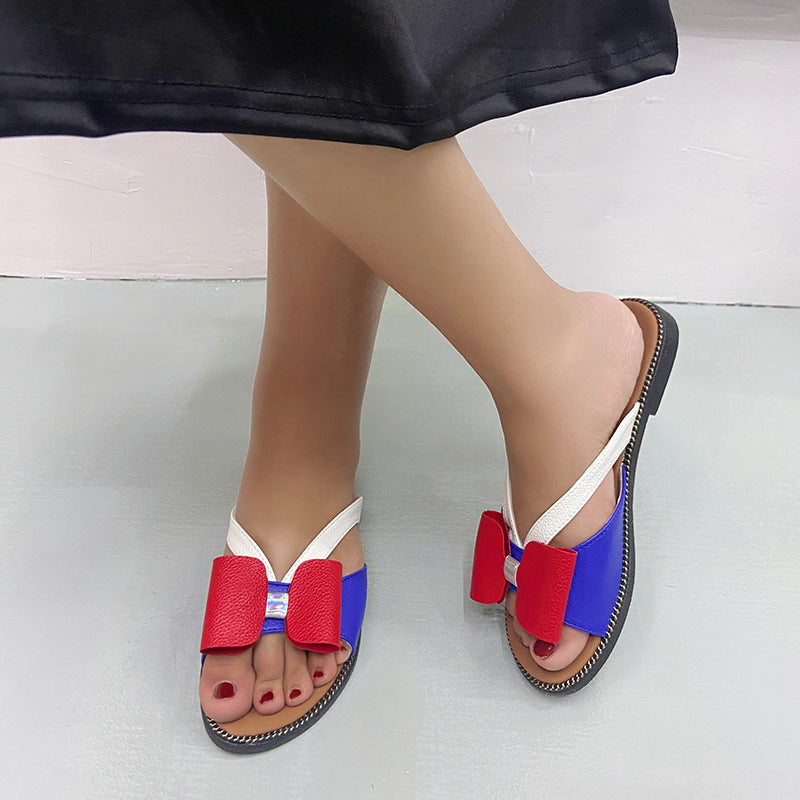 Summer European And American Foreign Trade Large Size Bowknot Set Toe Fashion Word Sandals