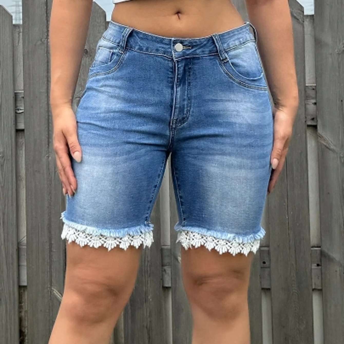 Chic Light Blue High-waisted Plus Size Denim Shorts With - globaltradeleader