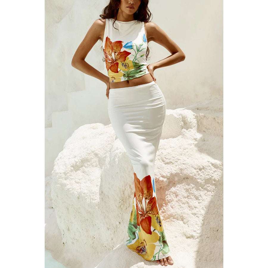 Europe And The United States Spring And Summer Positioning Flower Sleeved Skirt Two-piece INS Leisure Vacation Women's Clothing Two-piece