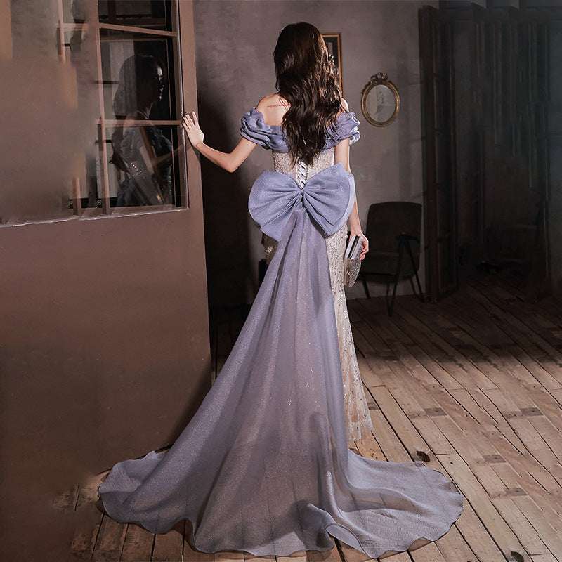 Evening Dress Female Sequin Big Bow Host Fishtail Bel Canto Solo Performance Costume Vocal Art Examination - globaltradeleader