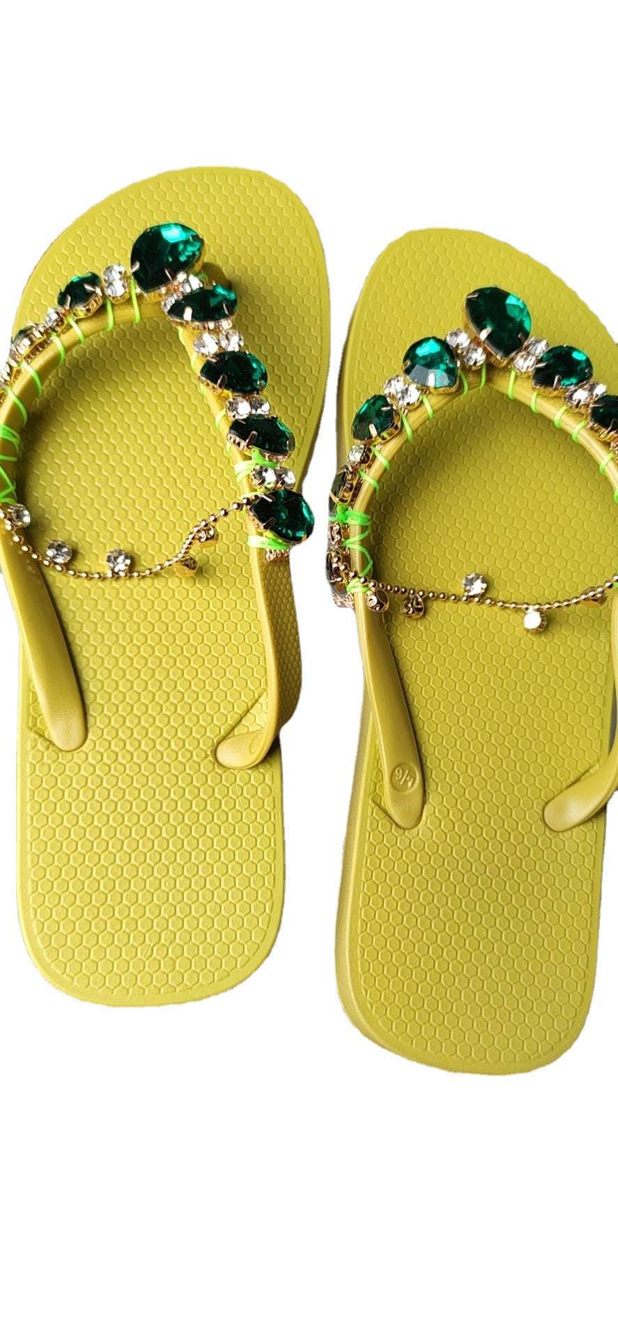 Flip-flops Women's Summer Outer Wear Korean Version Net Red Rhinestones Flat Bottom Sandals And Slippers Beach Shoes Women's