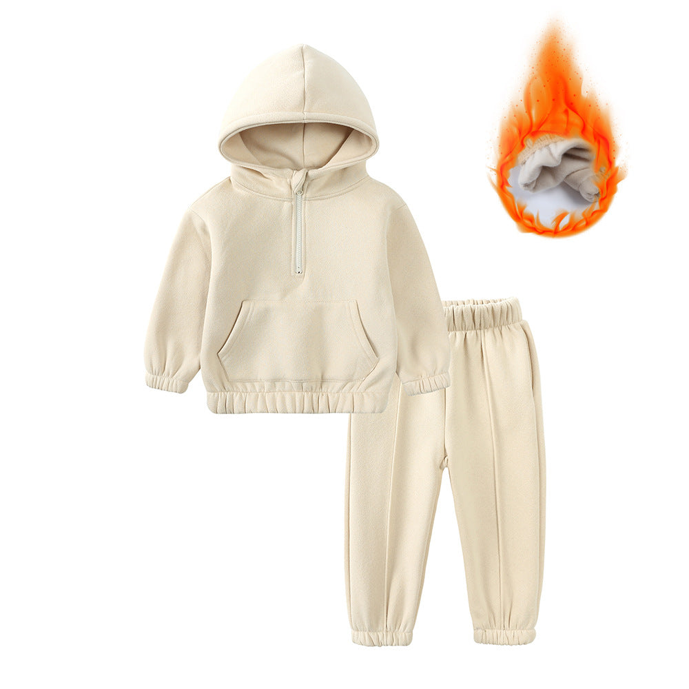 Children&#039;s Suit Autumn And Winter New Style Solid Color Hooded Sweatshirt And Casual Pants For Small And Medium-sized Children Two-piece Set