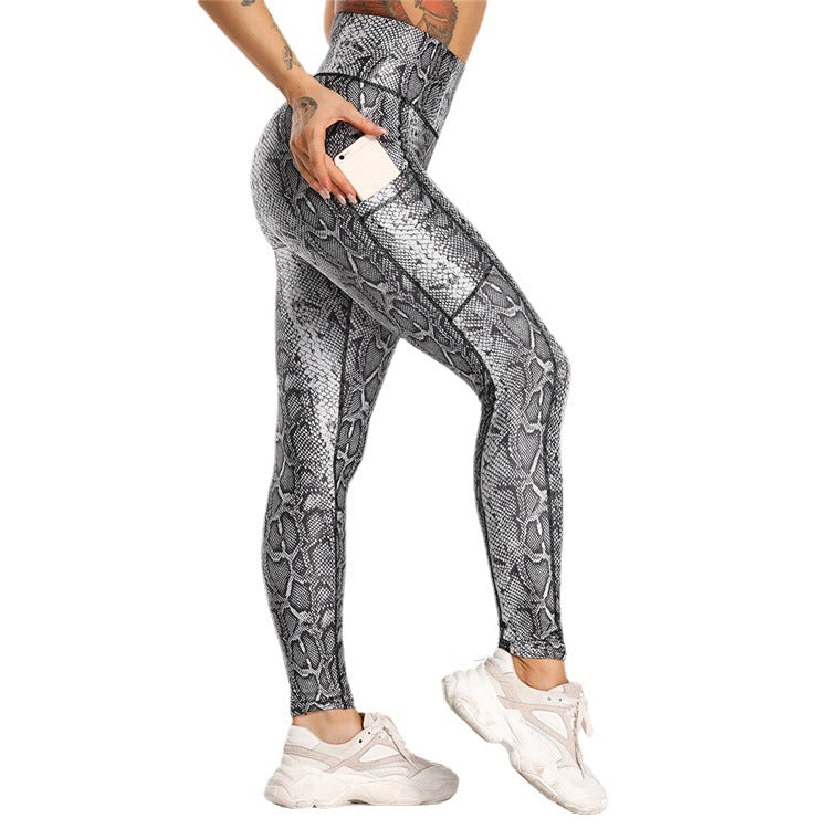 Pocket Printed Hip Raise Yoga Pants - globaltradeleader