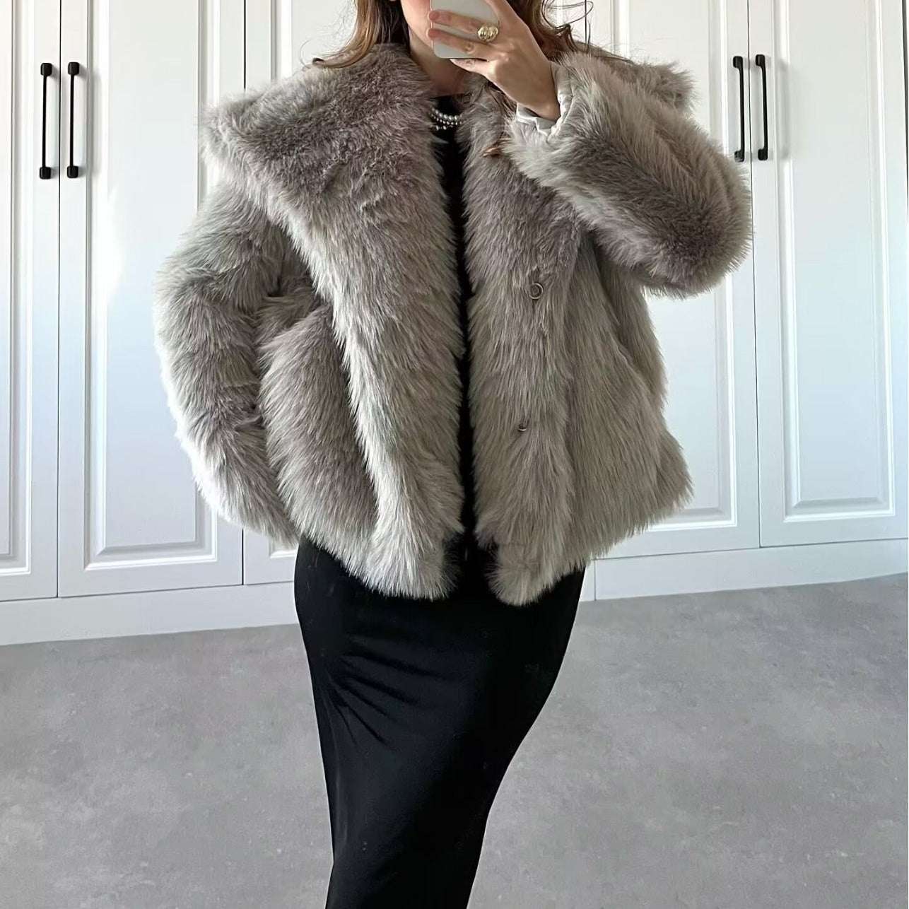 Women's Clothing Winter New Fashion Lapel Fur French Style Socialite Style Age-Reducing Jacket