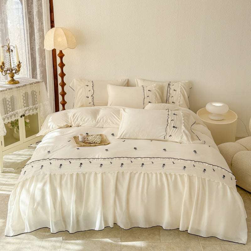 Washed Cotton Lace Embroidered Four-piece Set - globaltradeleader