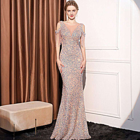 Sequin Long Slim Slimming Fishtail Dress - globaltradeleader