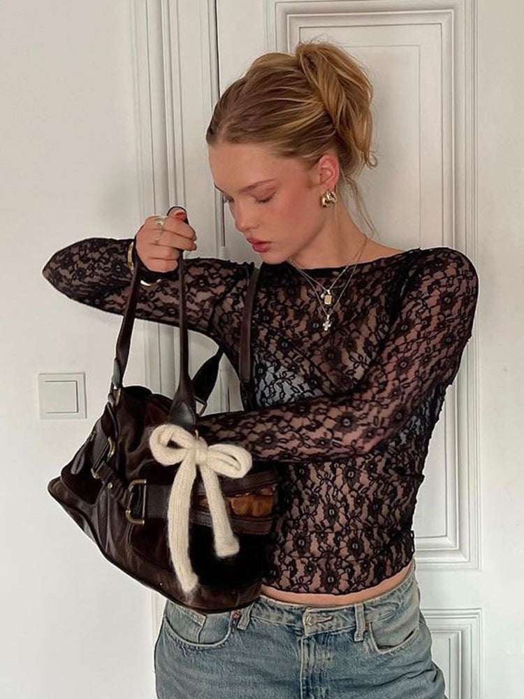 New Sexy Style Lace Short Top For Long-sleeve T-shirt Women - globaltradeleader