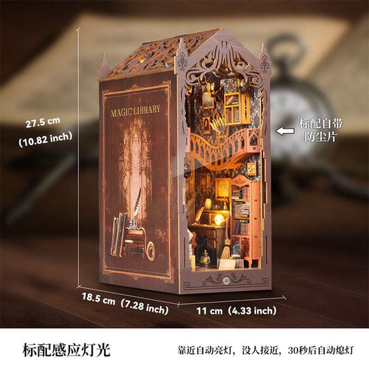 Diy Cabin Induction Book Stand Wooden Assembled Handmade Magic Bookshelf Decoration Creative Gift