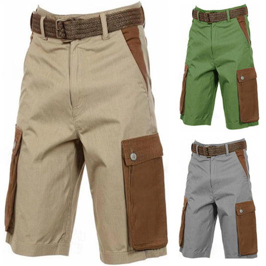 Men's Vintage Linen Summer Color Matching Casual Multi-pocket Workwear Breathable Straight Shorts - globaltradeleader