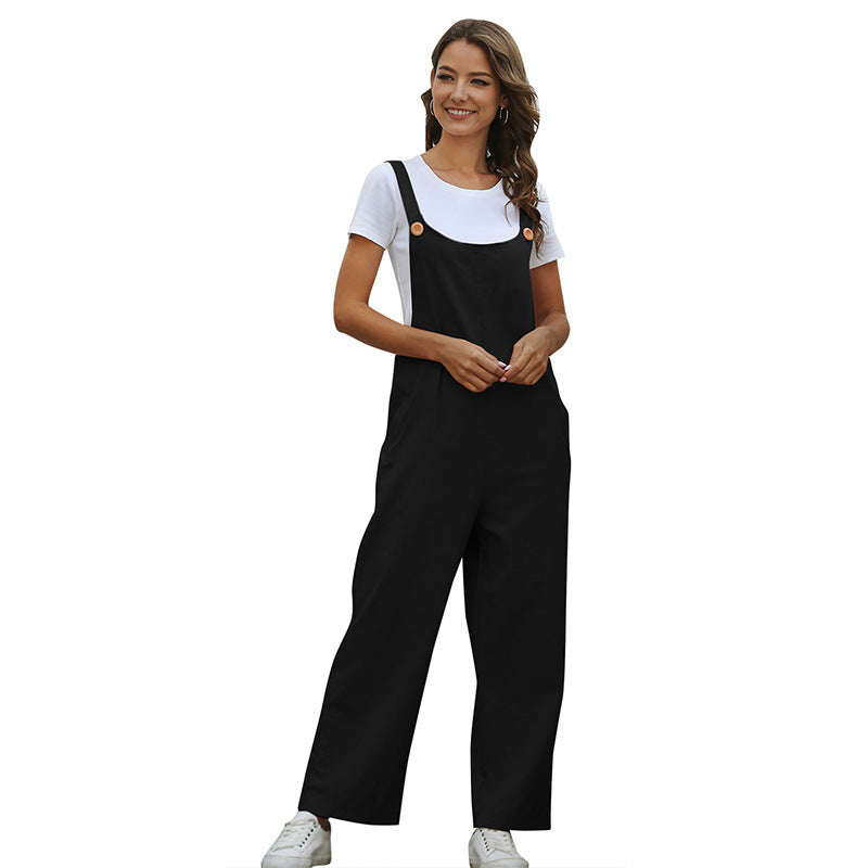 European And American Women's Retro Casual Long Suspender Pants