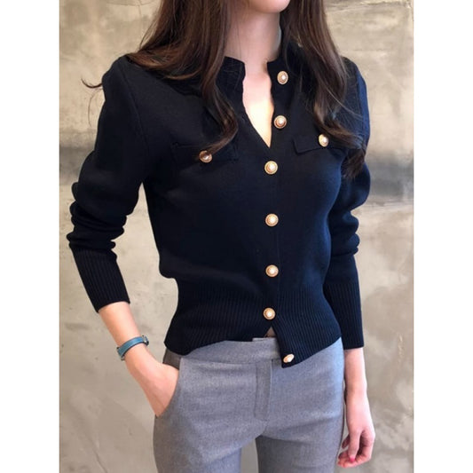 Tight Knitted Cardigan Women's Short Thick Slim-fit Korean Style Autumn And Winter New Sweater Retro Long-sleeved Small Coat Top