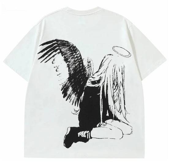 Hip Hop Men's Cartoon Angel Wings Printed T-shirt - globaltradeleader