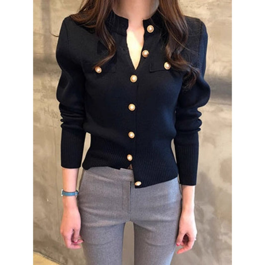 Tight Knitted Cardigan Women's Short Thick Slim-fit Korean Style Autumn And Winter New Sweater Retro Long-sleeved Small Coat Top