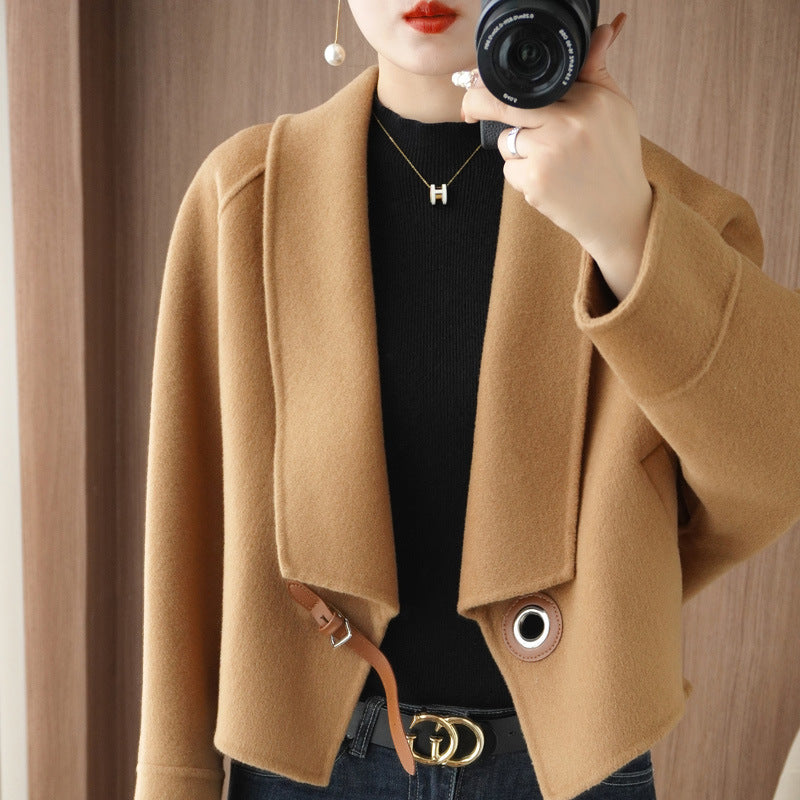 Hepburn Style Double-sided Cashmere Coat For Women 2023 Foreign Style Small Short Style Loose Autumn And Winter High-end Woolen Coat