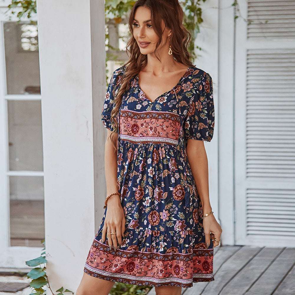 Bohemian Casual Holiday Dress  Summer Printed Small Fresh Skirt