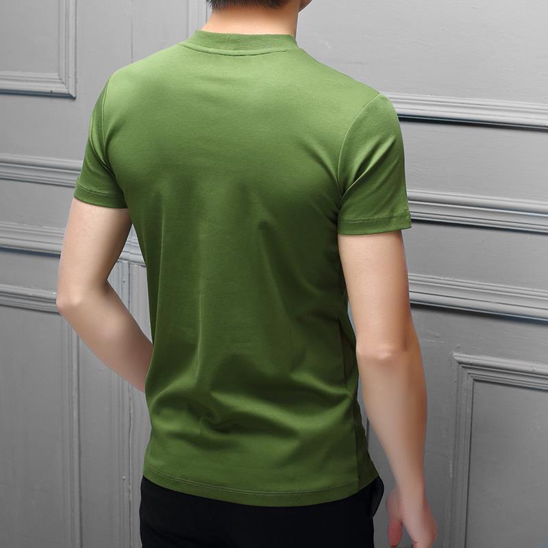 Spring And Summer Men's Double Mercerized Cotton Small Turtleneck Solid Color Slim Round Neck Short Sleeve T-shirt Half Turtleneck Bottoming Shirt