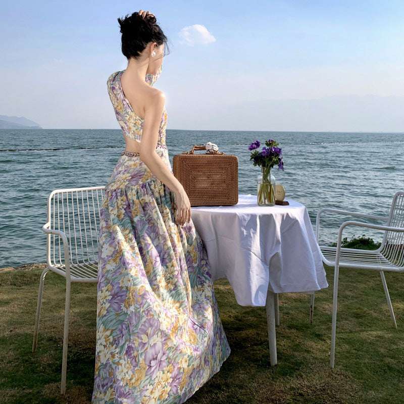 French Style Long Sweet Girl Beach Dress Women's Floral Dress Sanya Thailand Seaside Holiday Style Dress Summer