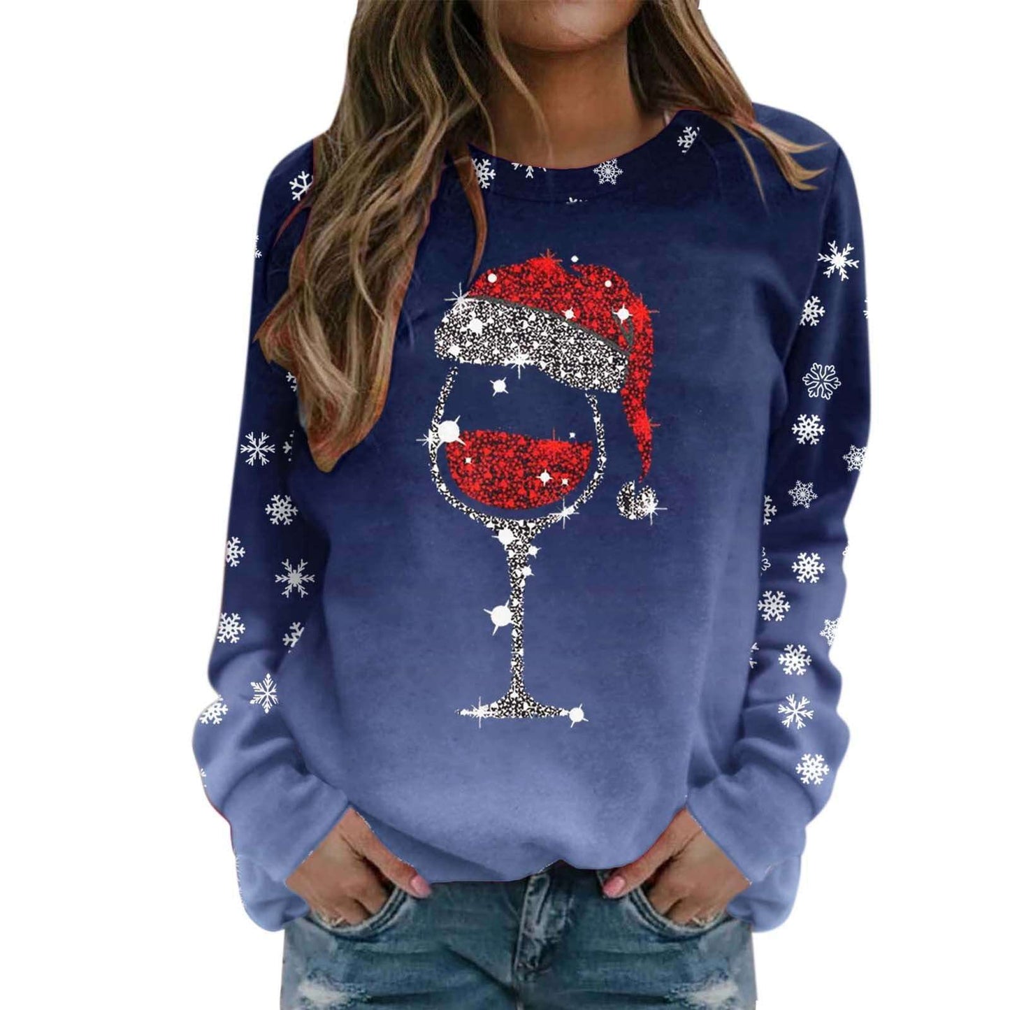 Christmas Sweater Women's Wine Cup Christmas Hat 3D Printing European And American Clothing
