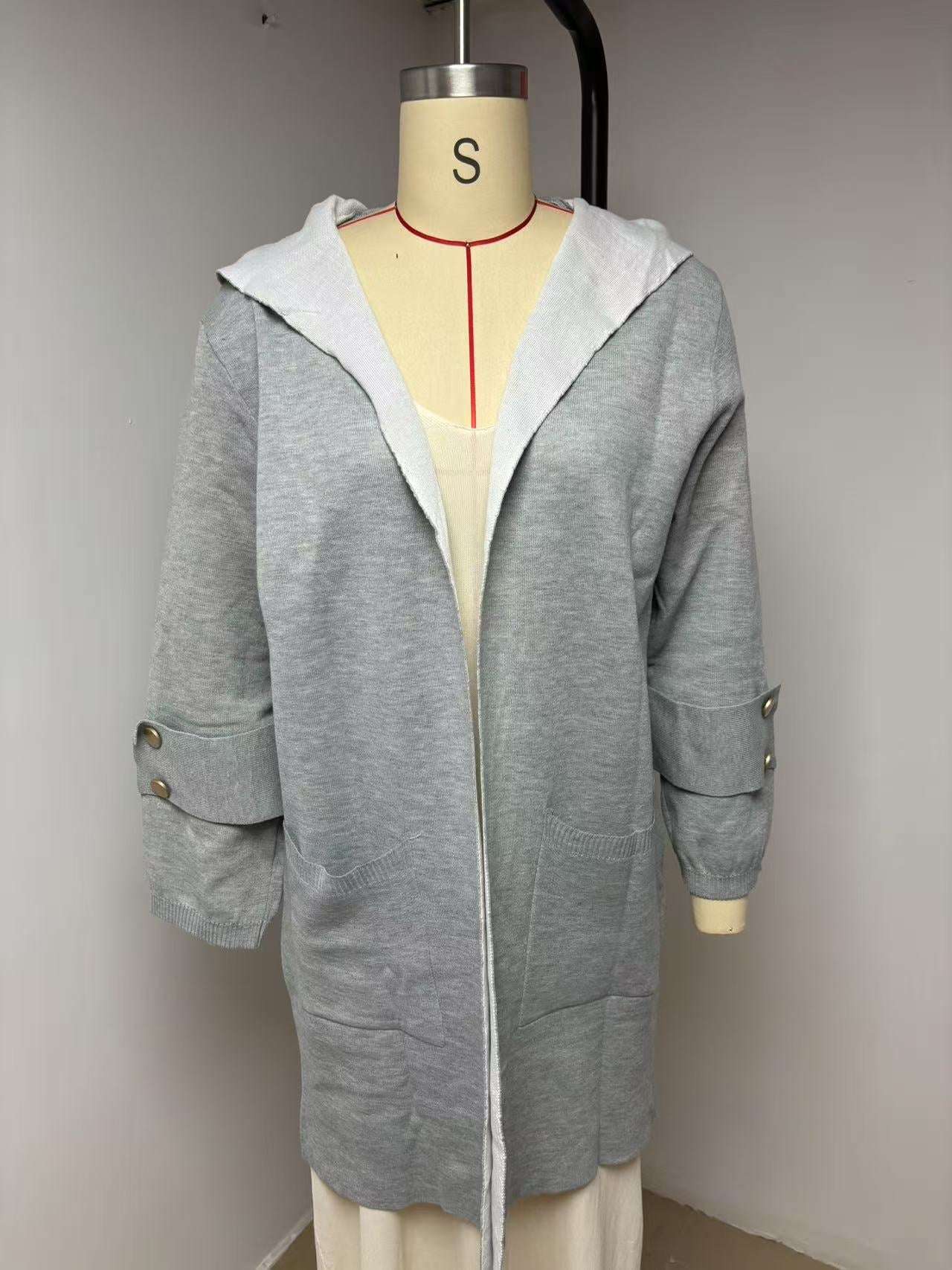 European And American Spring New Women's Clothing Casual Contrast Color Sweater Cardigan Hooded Coat - globaltradeleader