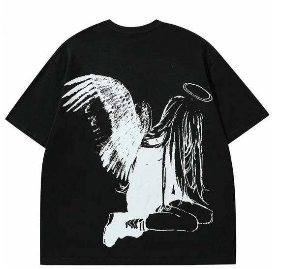 Hip Hop Men's Cartoon Angel Wings Printed T-shirt - globaltradeleader