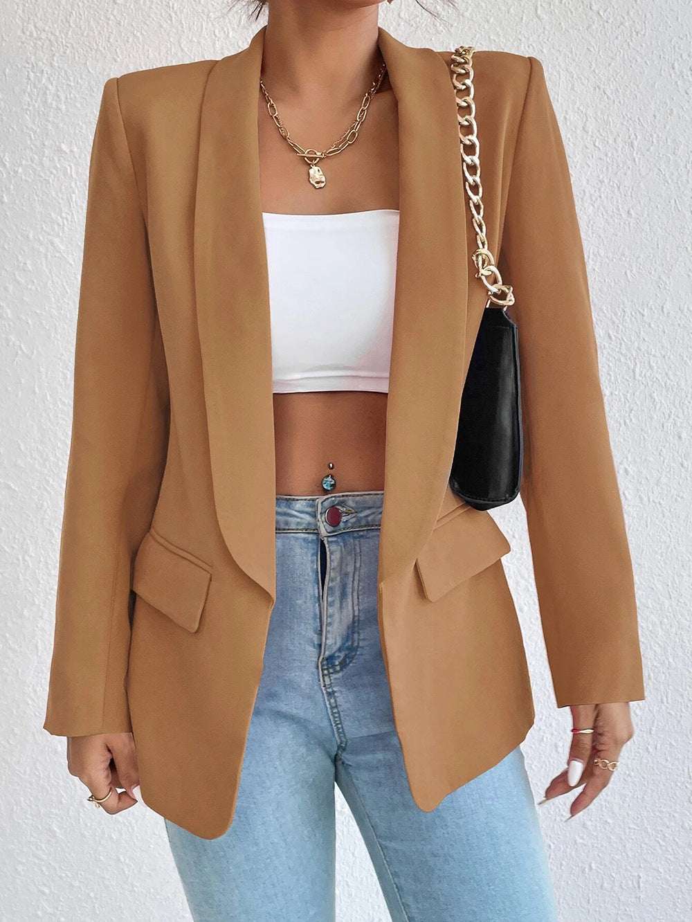 Middle East Hot Style Women's Clothing Autumn And Winter Solid Color Lapel Small Suit Temperament Commuter Jacket