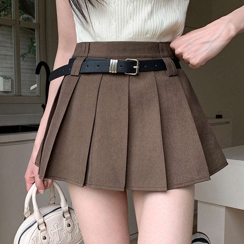 Women's Solid Color Casual High Waist Pleated Skirt - globaltradeleader
