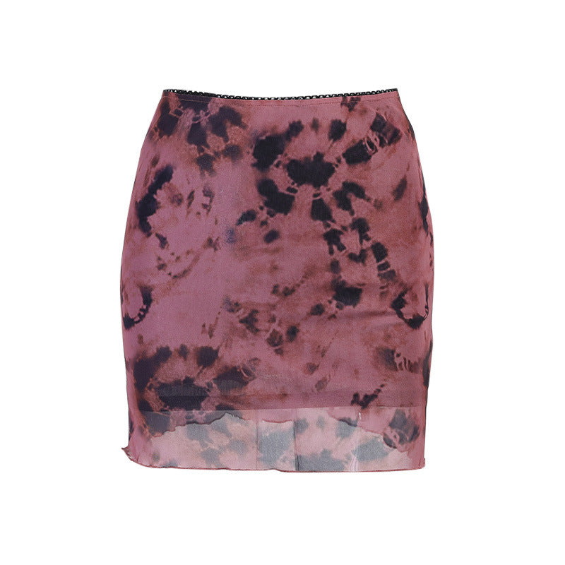 Knitted Printed Mesh Small Fragrance Short Skirt Female European And American Ladies Sexy Spice Girl Casual Slim Skirt