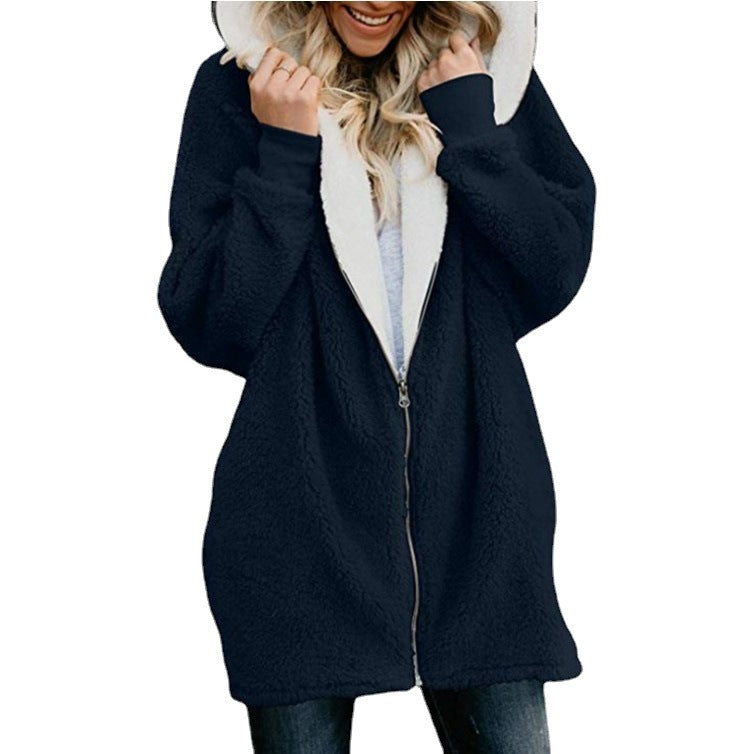 Autumn And Winter Hooded Zipper Cardigan Fur Coat Plush Sweatshirt
