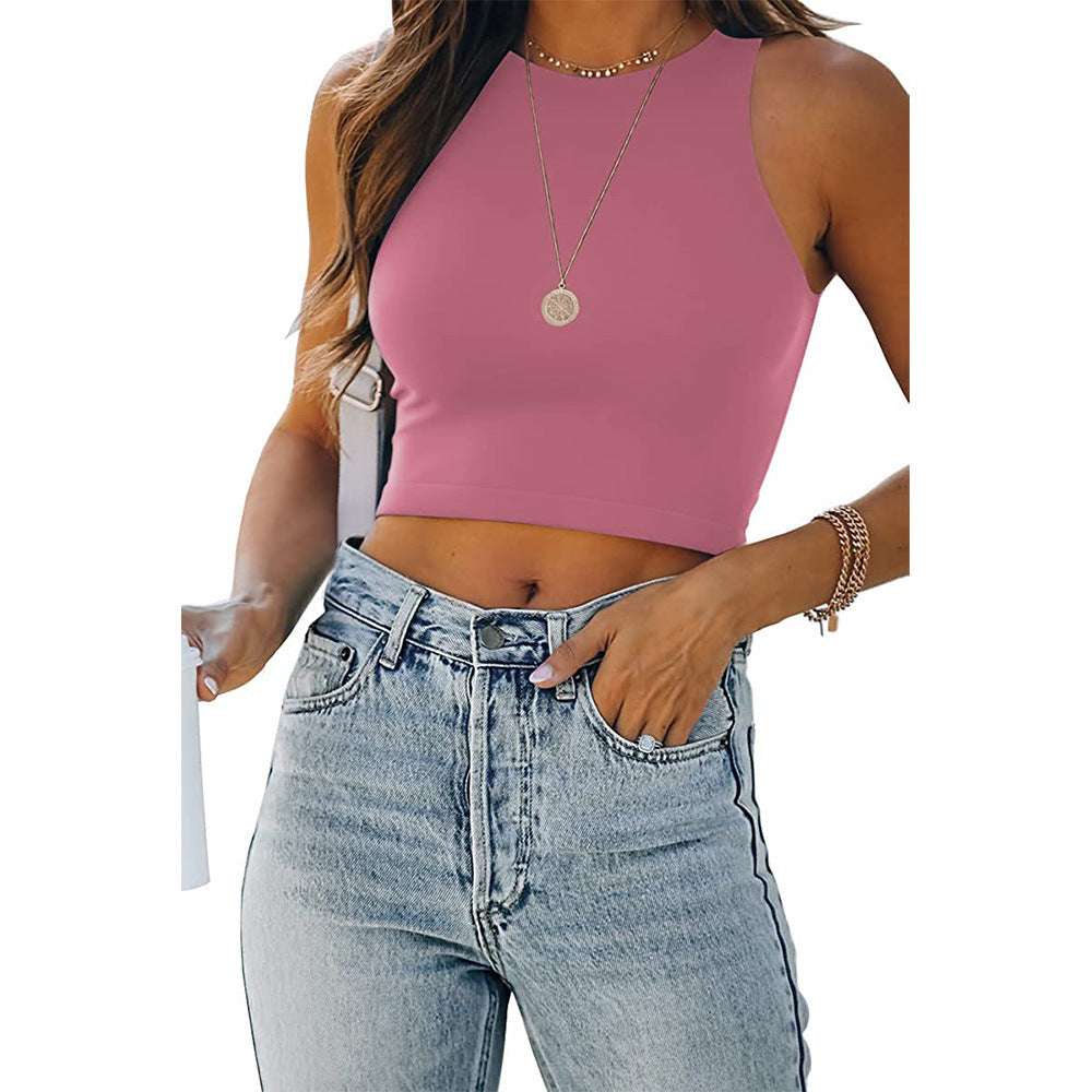 Summer Solid Color New Wish Europe And The United States Sleeveless Round Neck I-shaped Vest T-shirt Foreign Trade Women's Clothing