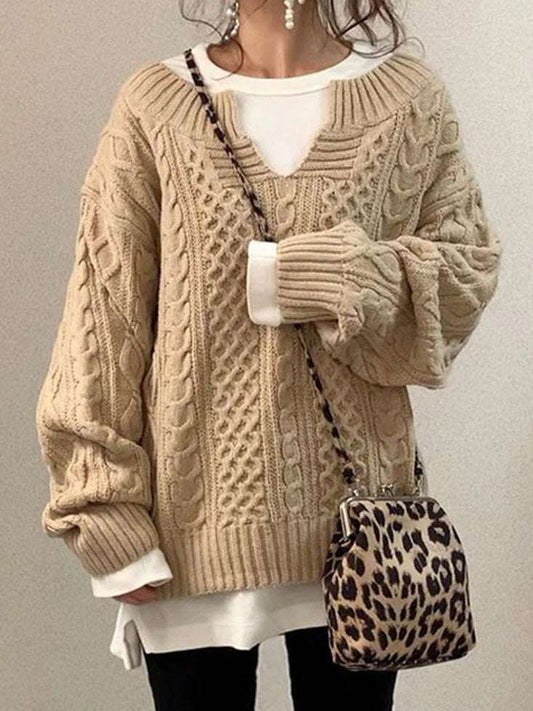 European And American Sweater Knitted Hemp Pattern Sweater Casual Knit Sweater - globaltradeleader