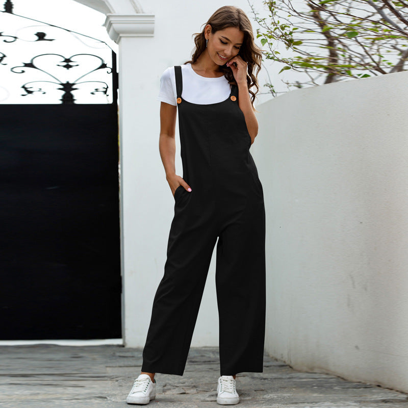 European And American Women's Retro Casual Long Suspender Pants