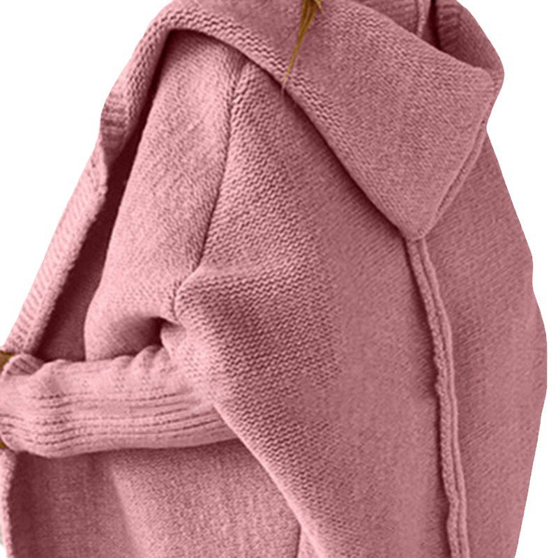 Hooded Sweater Hood Collar Temperament Commuting Bat-shaped Soft Loose Back Spliced Sweater