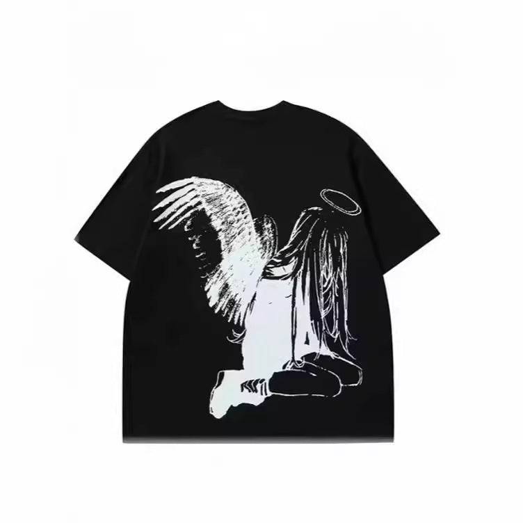 Hip Hop Men's Cartoon Angel Wings Printed T-shirt - globaltradeleader