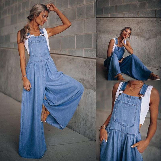 Summer Women's Loose Side Pocket Sleeveless Women's Denim Suspender Pants