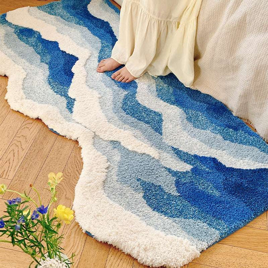 Light Luxury Wave Tufted Special-shaped Flocking Carpet Living Room Household Non-slip Bedroom Bedside Blanket Machine Washable Exclusive