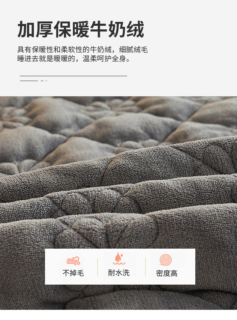 Milk Velvet Quilted Bed Sheet Single Piece Winter Thickened Coral Flannel Bed Cover Three-piece Set Mattress Protector Sheet - globaltradeleader