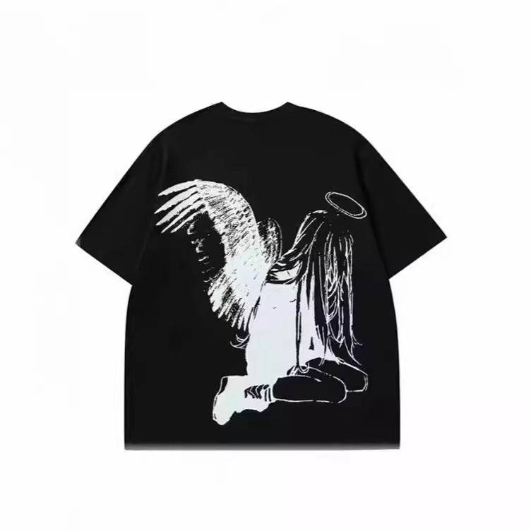 Hip Hop Men's Cartoon Angel Wings Printed T-shirt - globaltradeleader