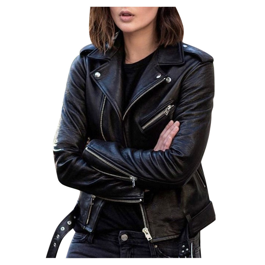 Spring And Autumn Plus Size Women's Short Women's Leather Jacket European And American PU Motorcycle Wear Slim Winter Clothes Wallet Overcome